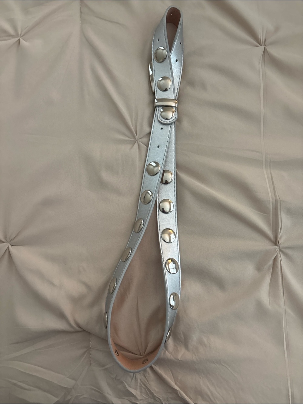 Metallic Silver Studded Leather Belt - Women Accessories